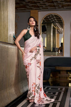 Vastranavya Off White Satin Silk Printed Saree with Hotfix Work Unstitched Blouse