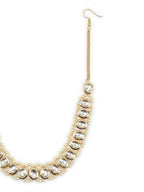 Gold-Plated White Kundan-Studded Pearl Beaded Hair Band - Ruby Raang - Distacart