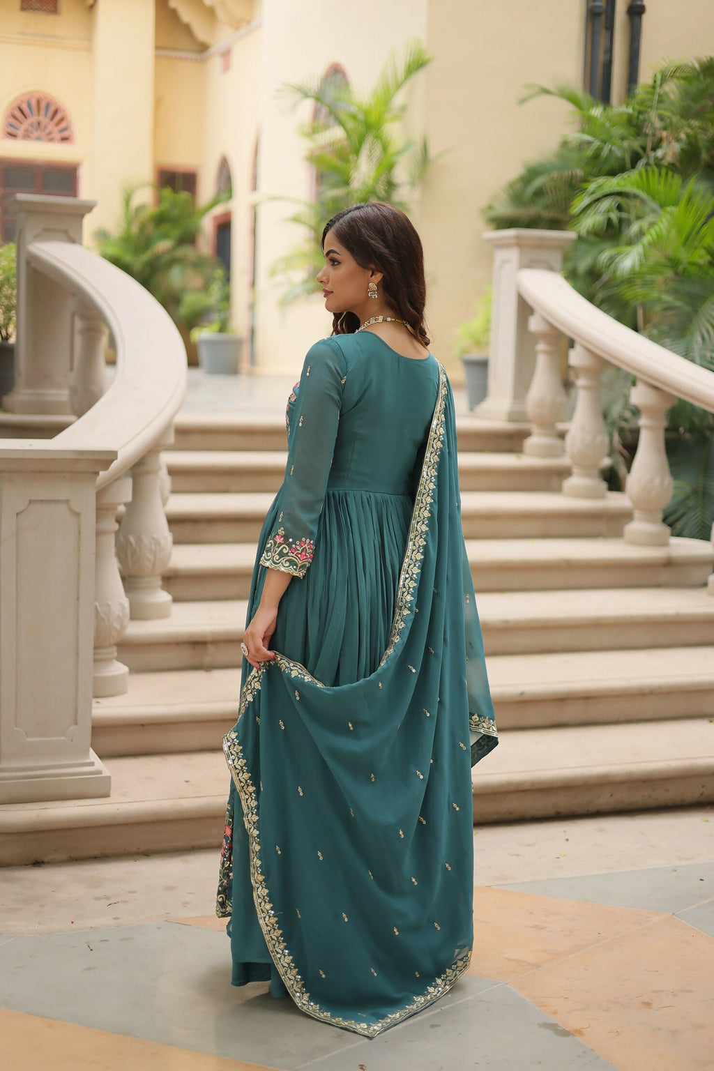 Joban Fashion Rama Georgette Sequence Embroidery Work Kurta Set - Distacart