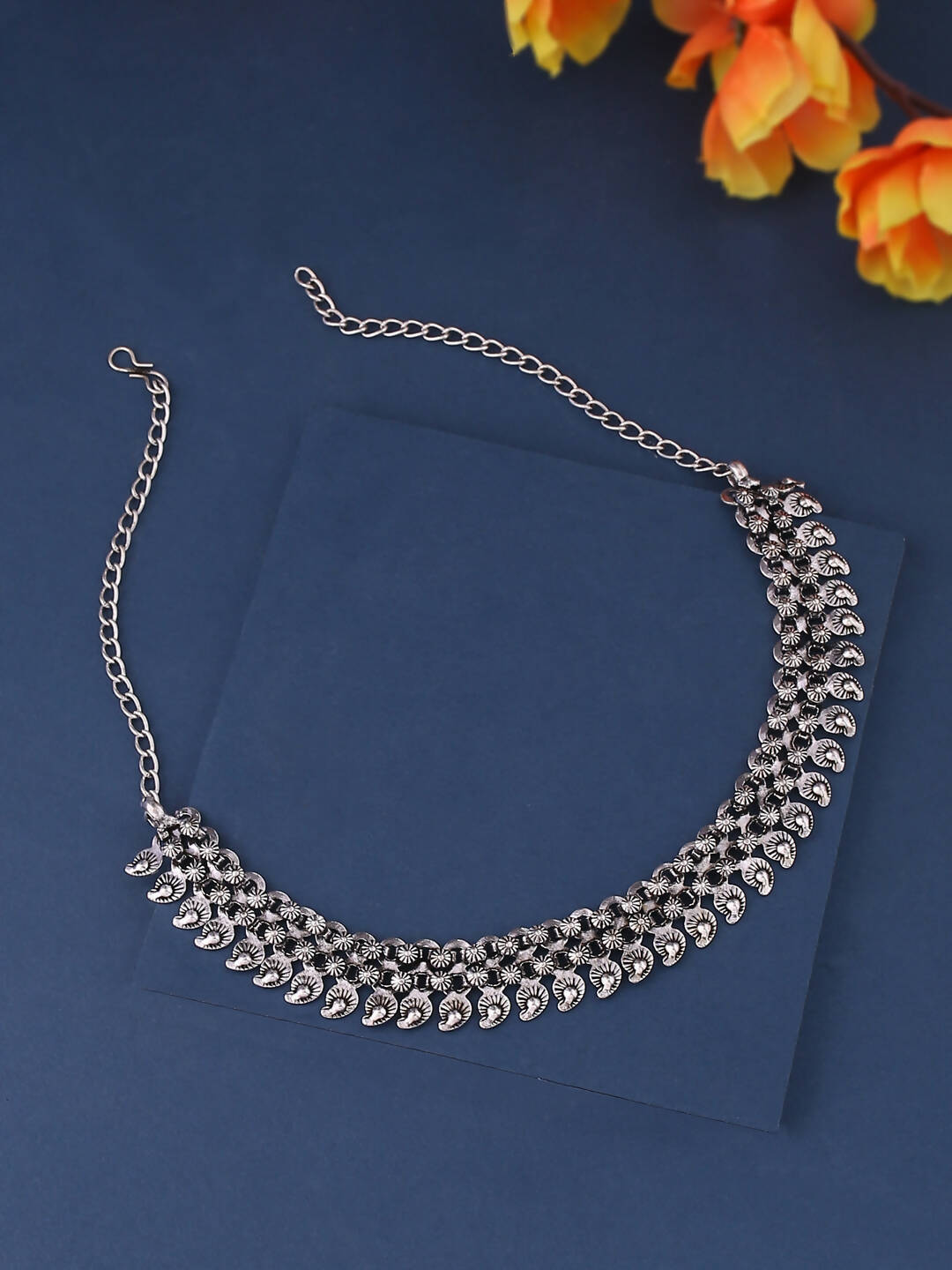 NVR Women Silver-Plated Oxidised Necklace