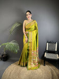Joban Fashion Lime Green Butti Woven Soft Lichi Silk Paithani Saree - Distacart