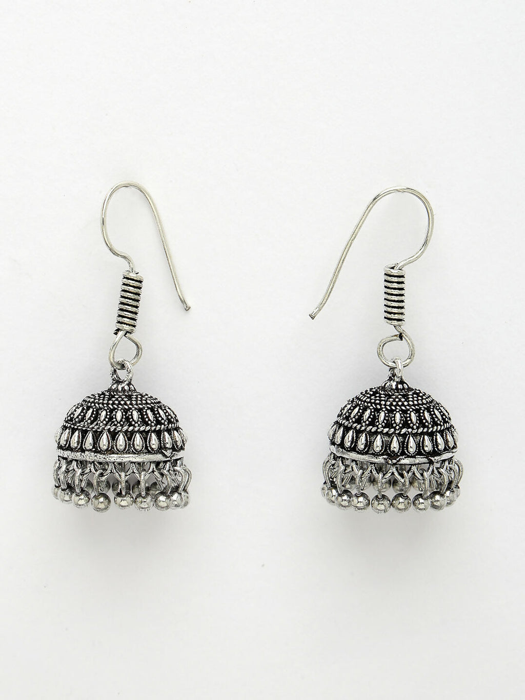 NVR Women's Silver-Toned Peacock Design Oxidized Necklace with Jhumka Earrings