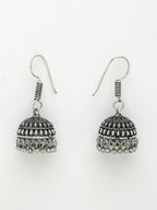 NVR Women's Silver-Toned Peacock Design Oxidized Necklace with Jhumka Earrings