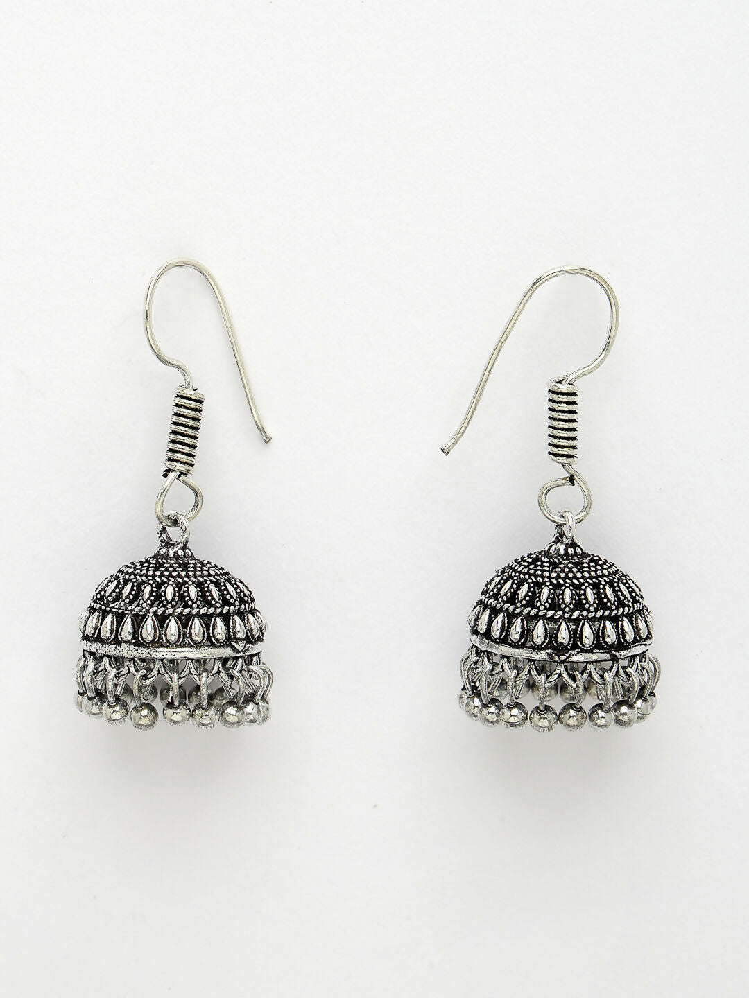 NVR Women's Silver-Toned Peacock Design Oxidized Necklace with Jhumka Earrings
