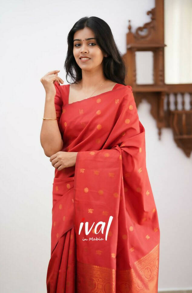 DEIANA'S Beautiful Designer Golden zari Soft Lichi Silk Saree - Orange