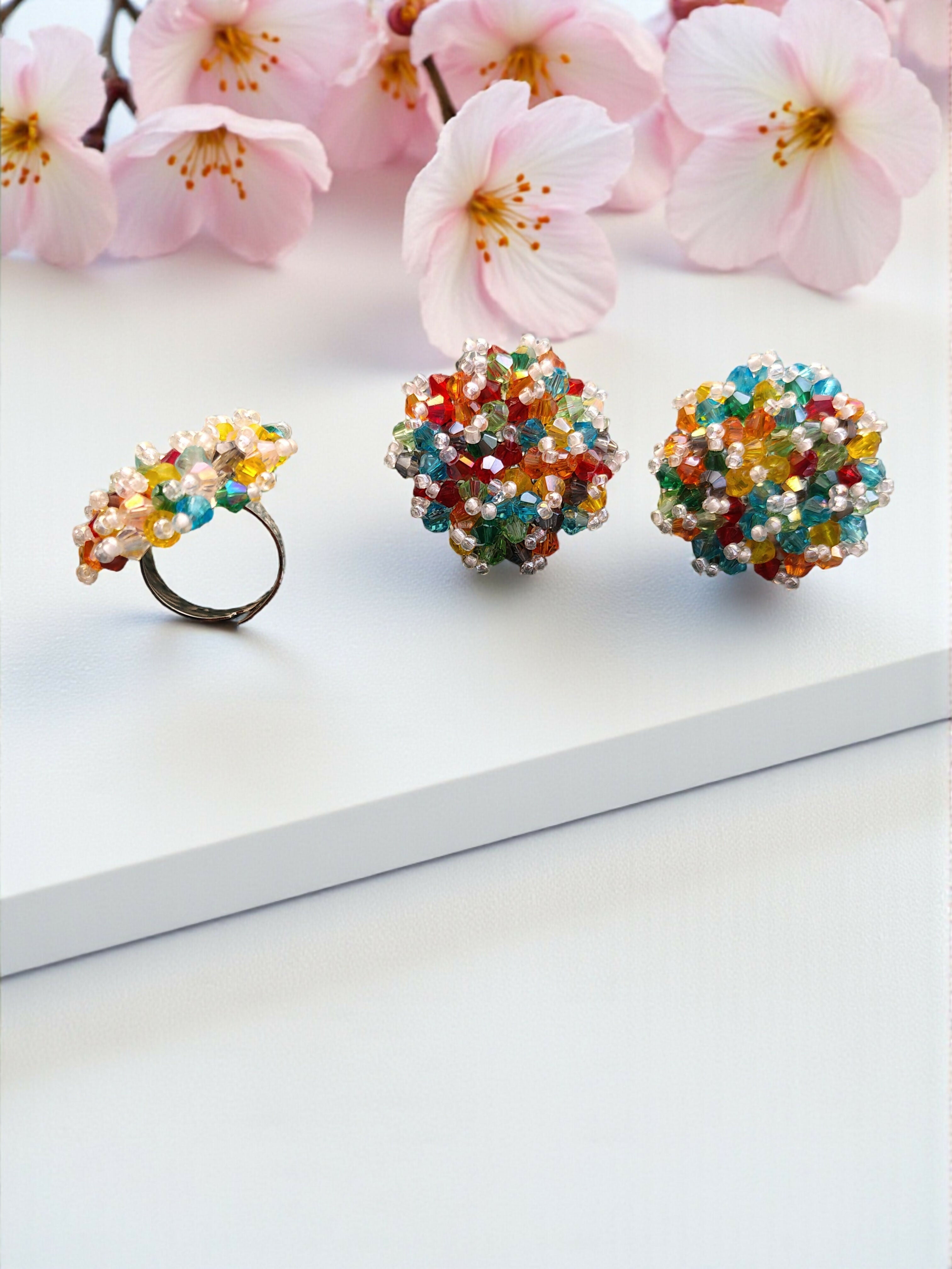 Inhanns Rangmani Crystal Duo – Adjustable Ring + Statement Earrings Set - Multicolor 2 - Distacart