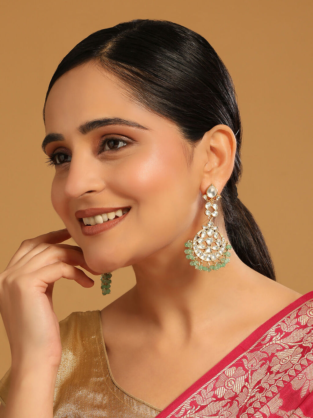 Nuyug 22K Gold Plated Regal Green Kundan Chandbali Earrings - Distacart