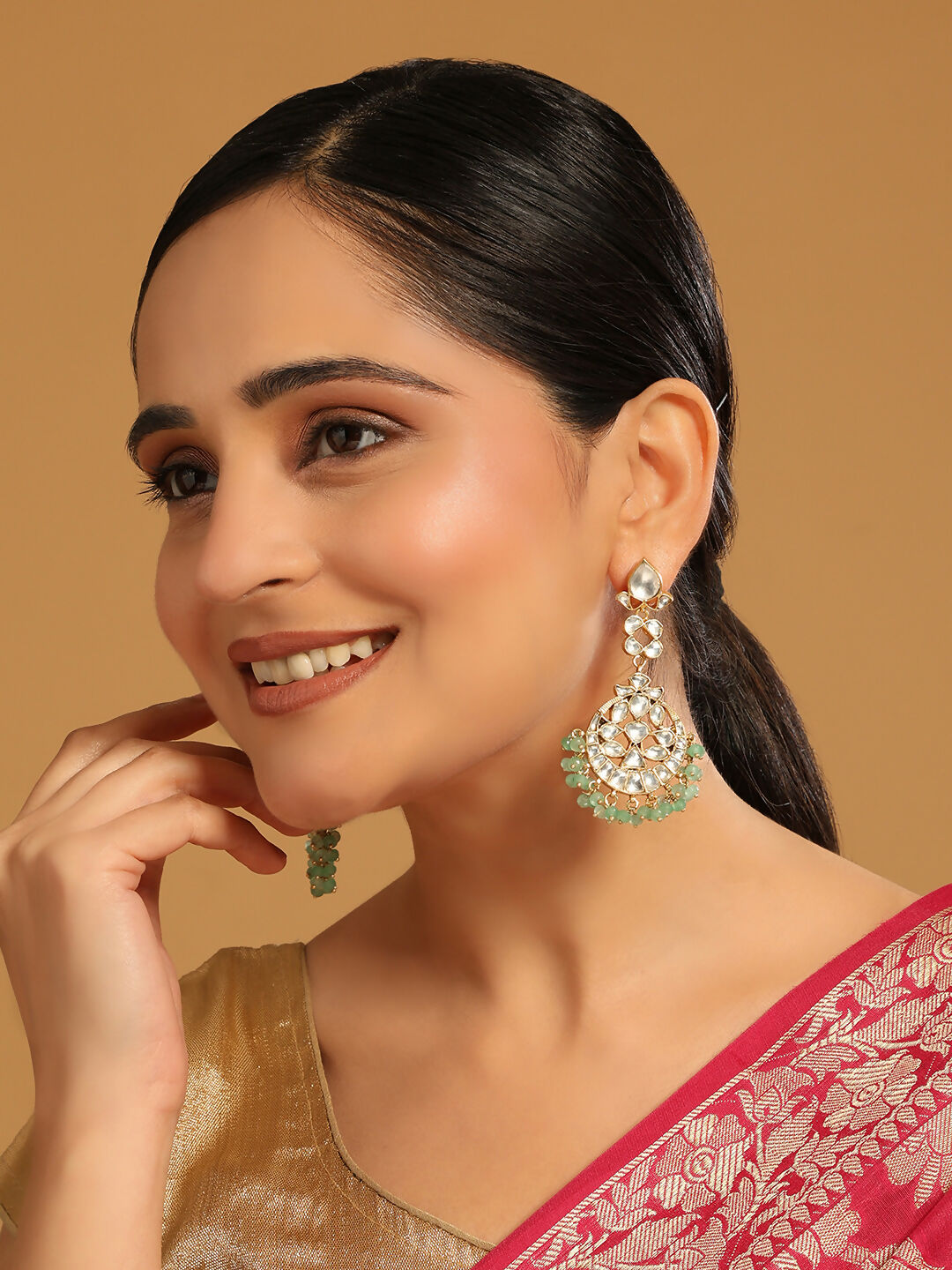 Nuyug 22K Gold Plated Regal Green Kundan Chandbali Earrings - Distacart