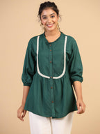 Womens Green Rayon Solid Top - Keeva