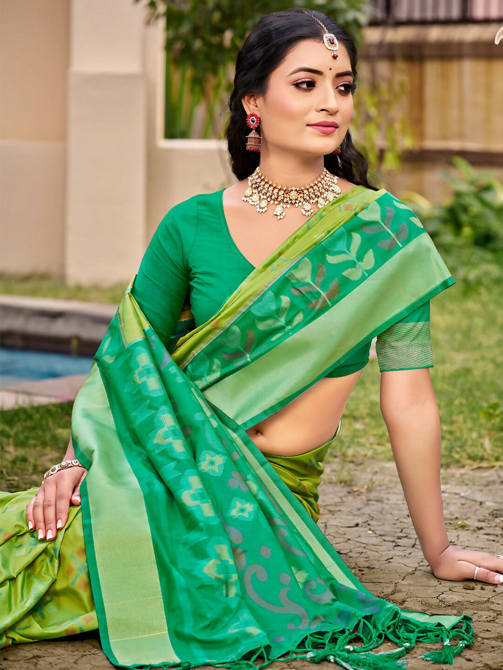 Shree Shyam Fashion Pochampalli Silk Light Green Saree - Distacart