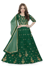 Dwiden Green Rohini Tafetta Sattin Semi-Stitched Girl's Lehenga Choli