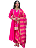 The52 Rani Women's Gorgeous Embroidered Work Chanderi Fabric Flared Kurta Pant and Dupatta Set - Distacart