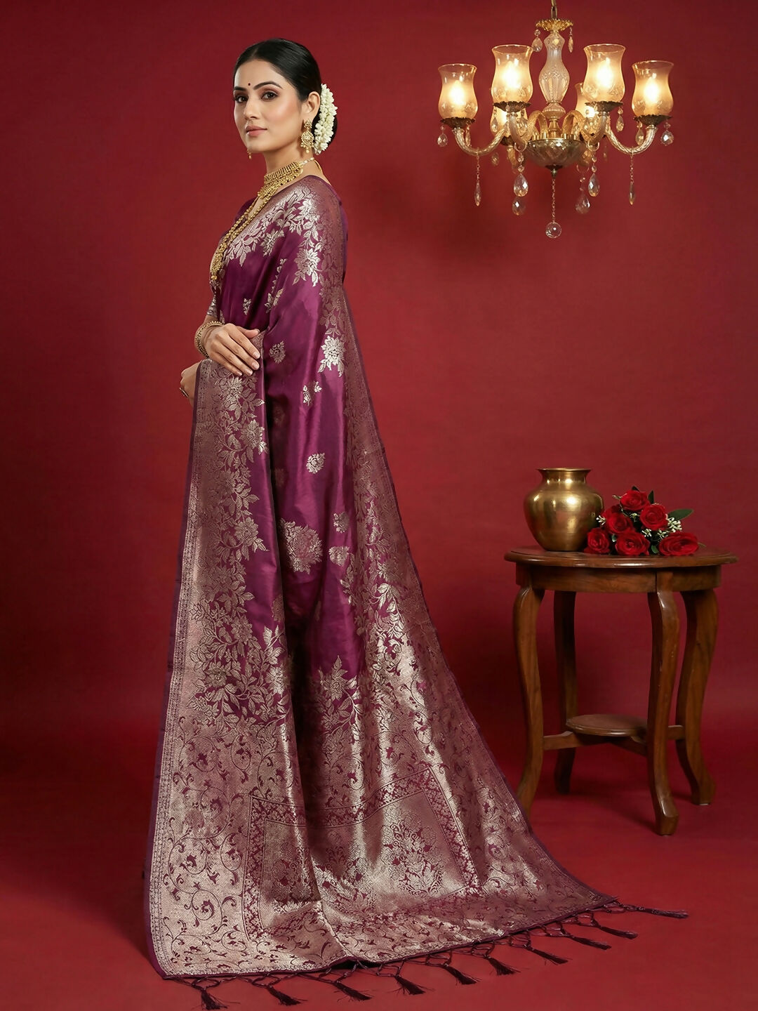 Shree Shyam Fashion Purple Silk Blend Saree - Distacart