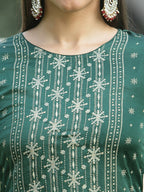 Juniper Green Mono Viscose Festive Wear Printed Straight Kurta Sharara Dupatta Set - Distacart