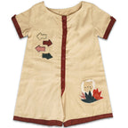 Mhyssa Beige and Maroon Round Neck Short Romper For Kids
