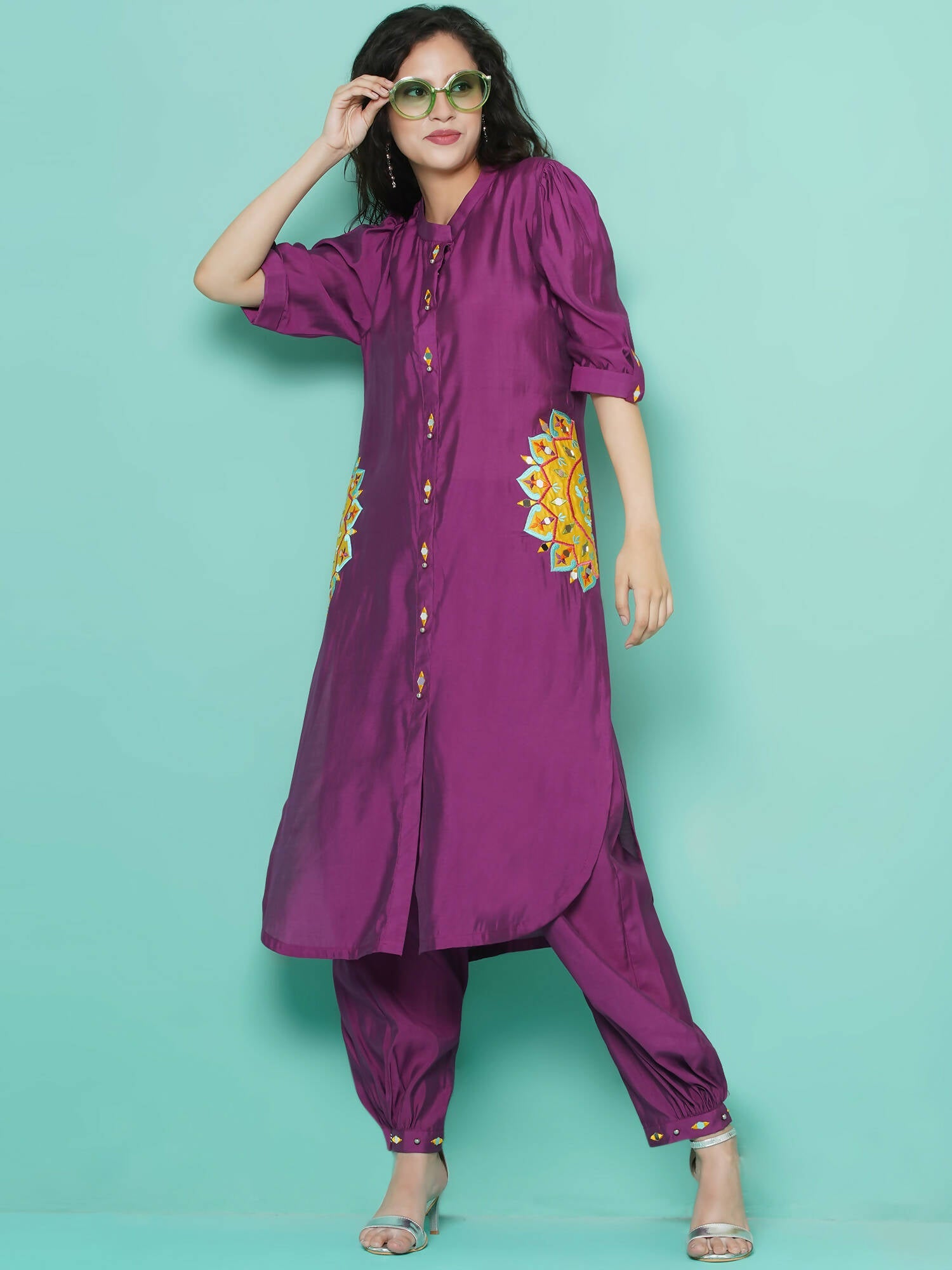 Women Republic Purple Art Silk Embroidered Kurta with Afghani Salwar - Distacart