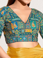 Joban Fashion Fire Blue Viscose Rayon Padded Blouse With V Neck Elbow Sleeves - Distacart