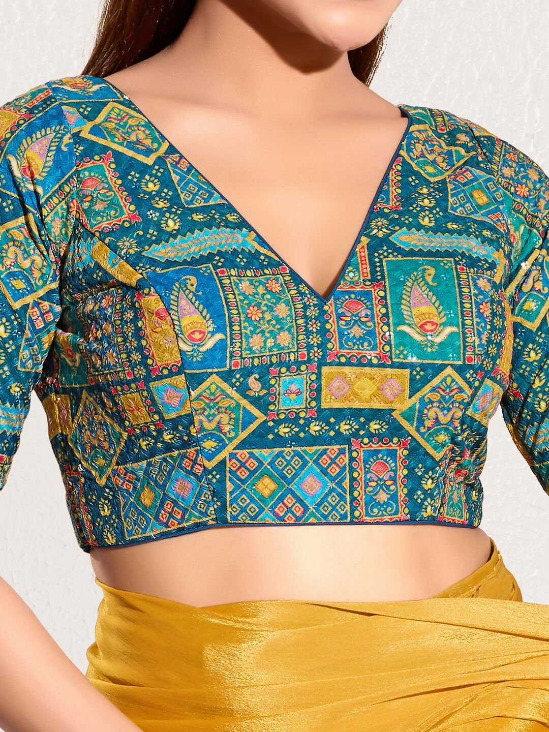 Joban Fashion Fire Blue Viscose Rayon Padded Blouse With V Neck Elbow Sleeves - Distacart