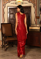Red Tom Silk Plain Ready To Wear Saree With Stitched Blouse - Satiksha