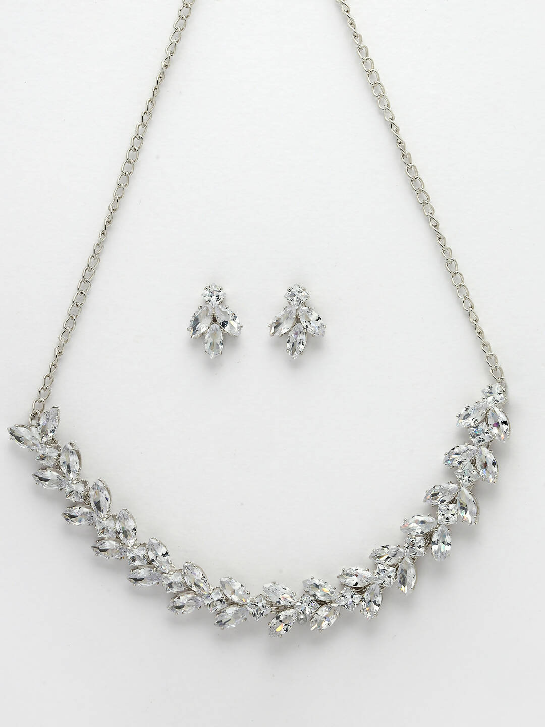 NVR Women Silver-Plated American Diamond Jewellery Set Necklace & Earrings - Distacart