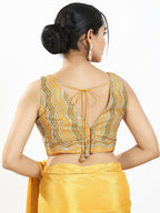 Joban Fashion Yellow Multi Silk Padded Blouse With V Neck Sleeveless - Distacart