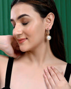 VOJ Set Of 2 Korean Drop Earrings - Gold Plated and Silver Plated With White Pearl - Distacart