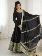 The52 Women's Gorgeous Chinon Silk Fabric Embroidery Work Flared Anarkali Pant and Dupatta Set - Distacart