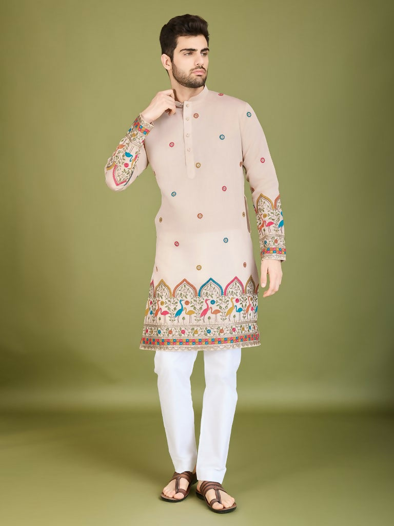 Vastranavya Ivory Exclusive Festival Wear Viscose Silk Thread & Sequence Embroidered Work Kurta