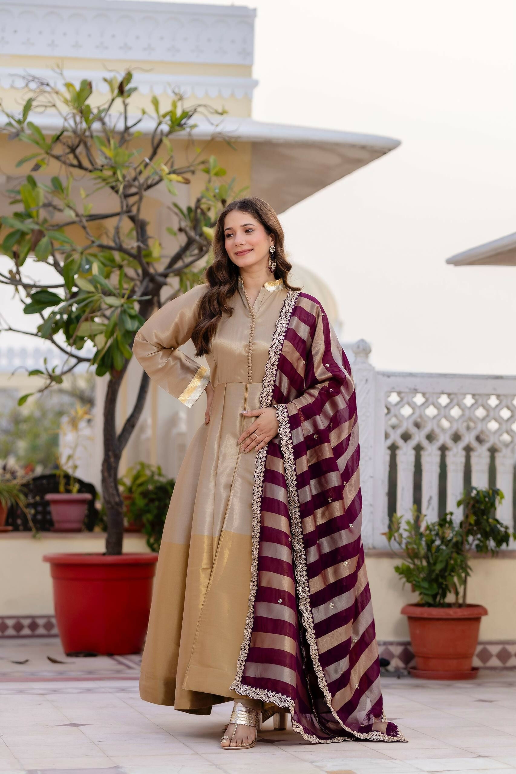 Teeya Creation Multi Color Pure Banarasi Viscose Wedding Wear Long Gown - Distacart