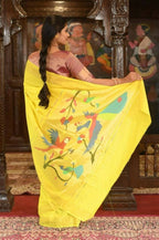 Very Much Indian Handloom Pure Cotton Paithani-Lime Yellow - Distacart