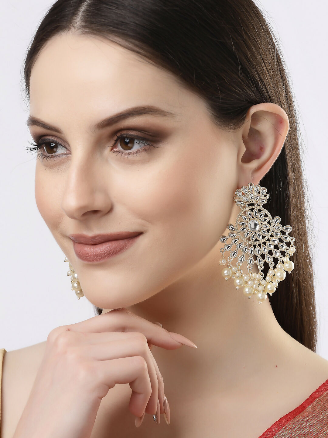 NVR Women Gold-Plated Kundan Chandbali Earrings - Distacart