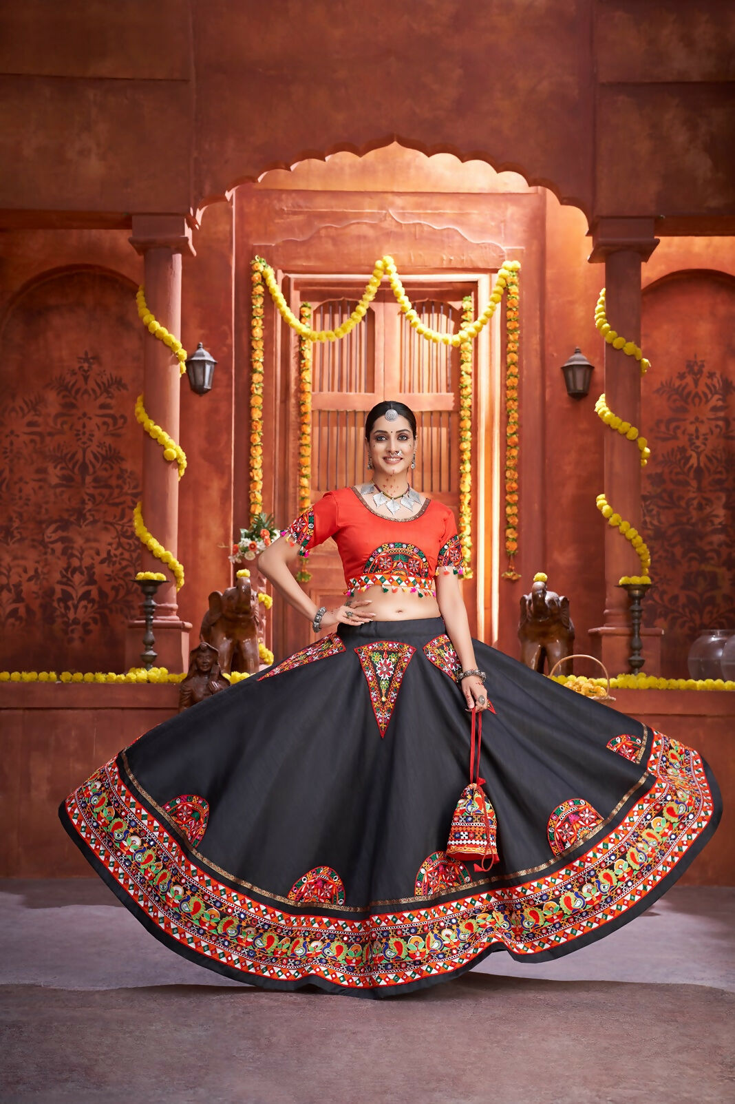 AI Fashion Black Art Silk Designer Navratri Lehenga Choli Collection