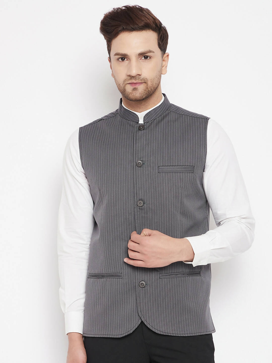 Even Apparels Grey Merino Men Woven Nehru Jacket BF708 - Distacart