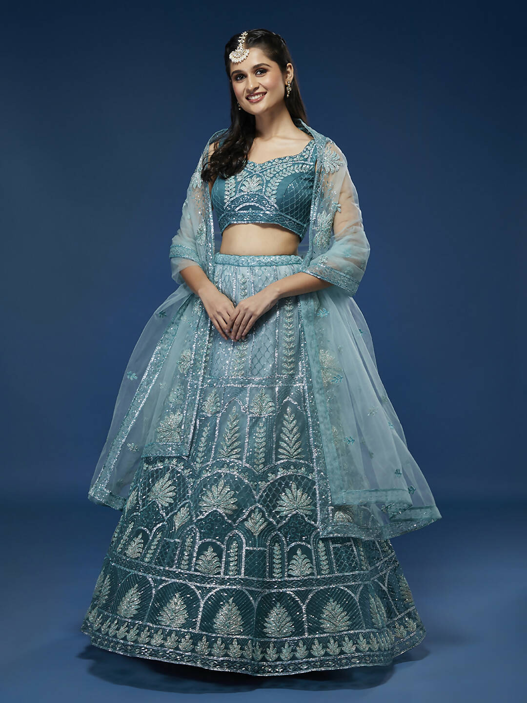 House of Panchhi Blue Net Gotapatti Work Lehenga & Blouse with Dupatta