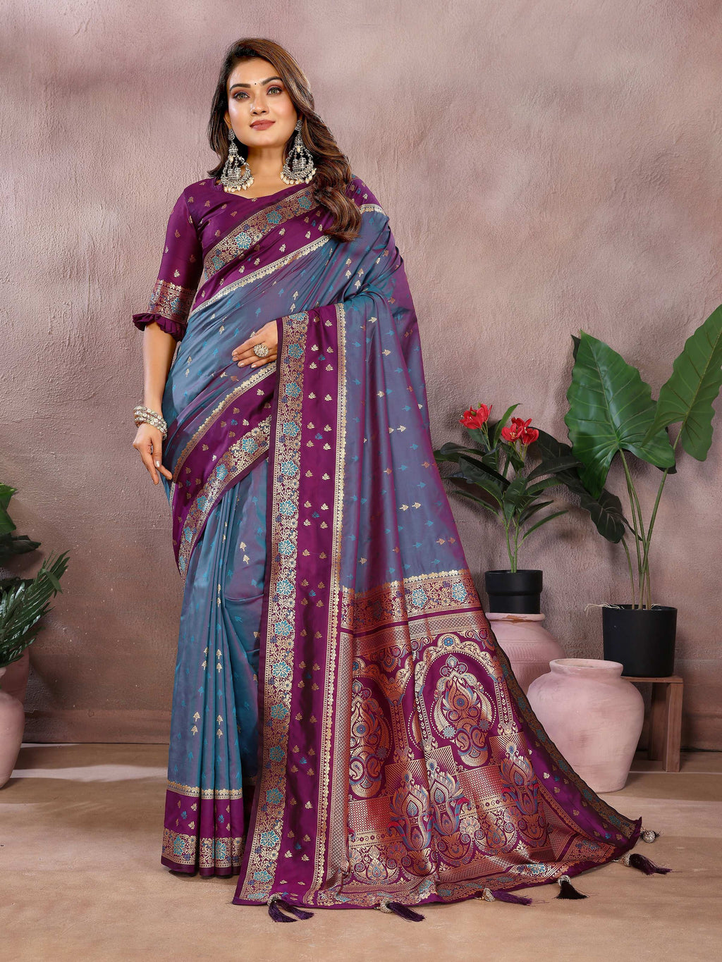 Aastha Fashion Grey Kalamkari Silk Zari Woven Saree - Distacart