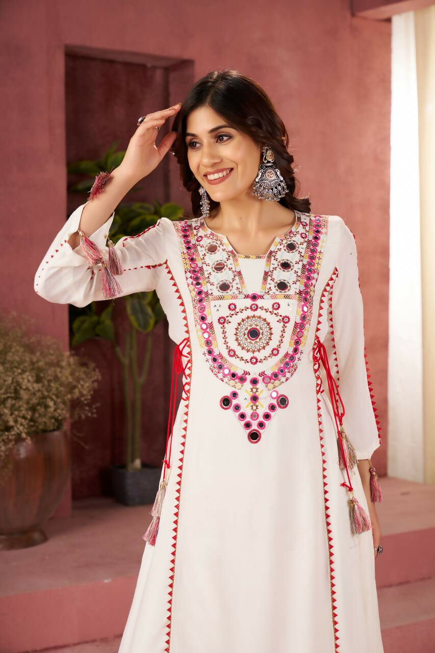 The52 Women's Gorgeous Rayon Fabric Thread Work Straight Kurta Palazzo Set - Distacart