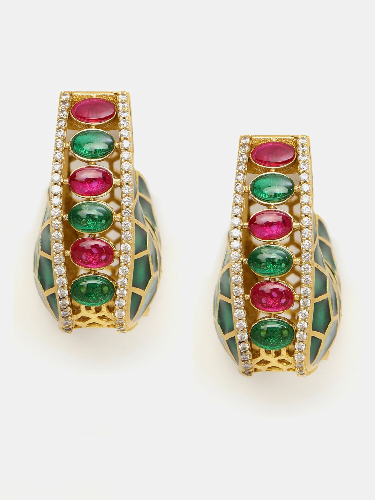 Ruby Raang Gold Polished Kundan Work Multi-Color Loops