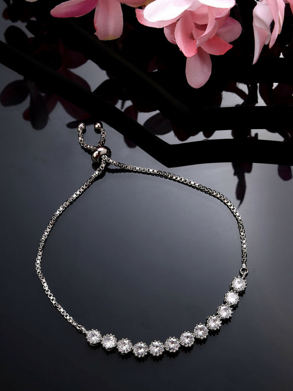 NVR Women Silver-Plated Handcrafted American Diamond Link Bracelet - Distacart