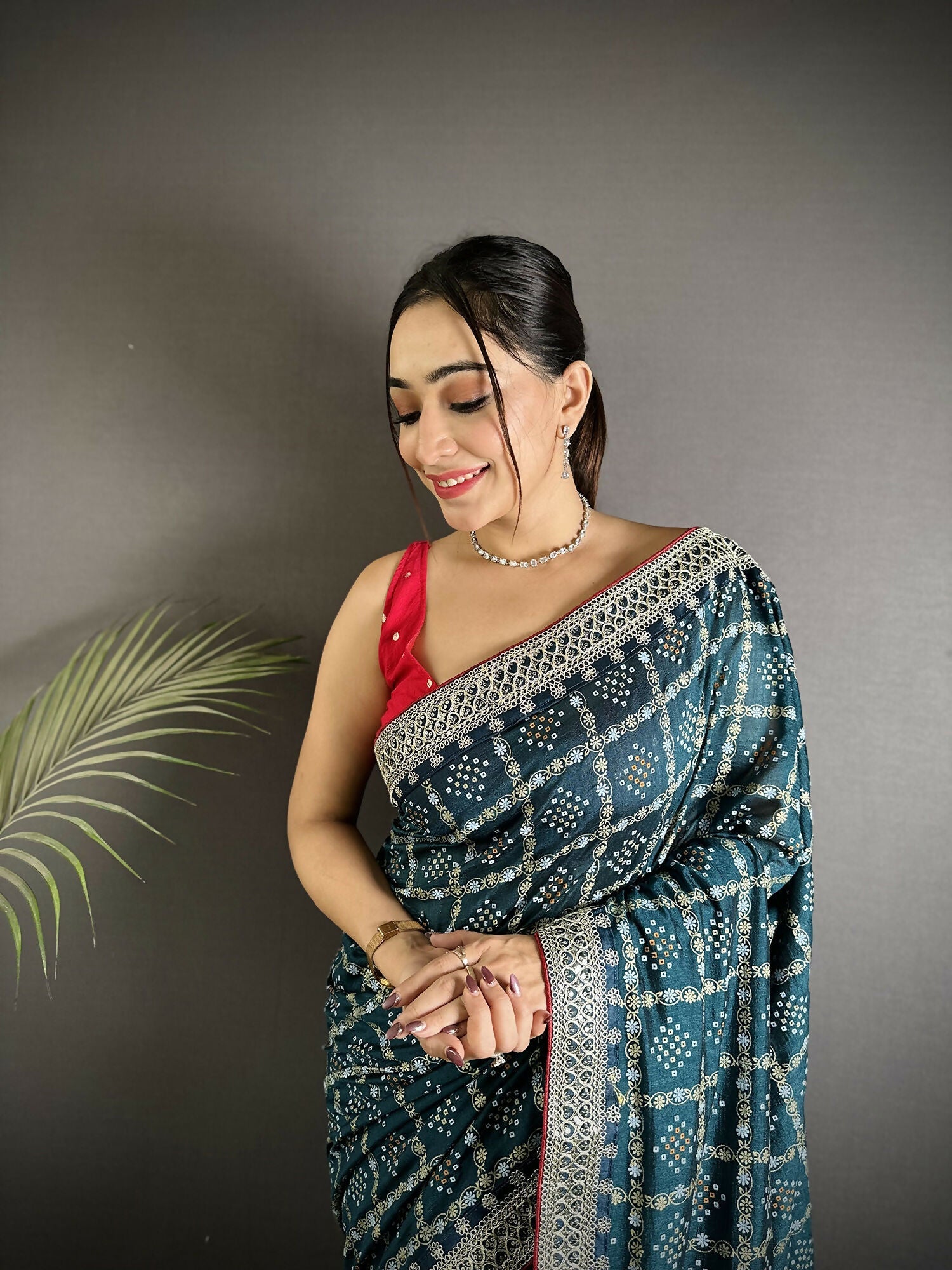 Joban Fashion Navy Blue Bandhej Bandhani Vichitra Silk Bandhani Prints Saree - Distacart