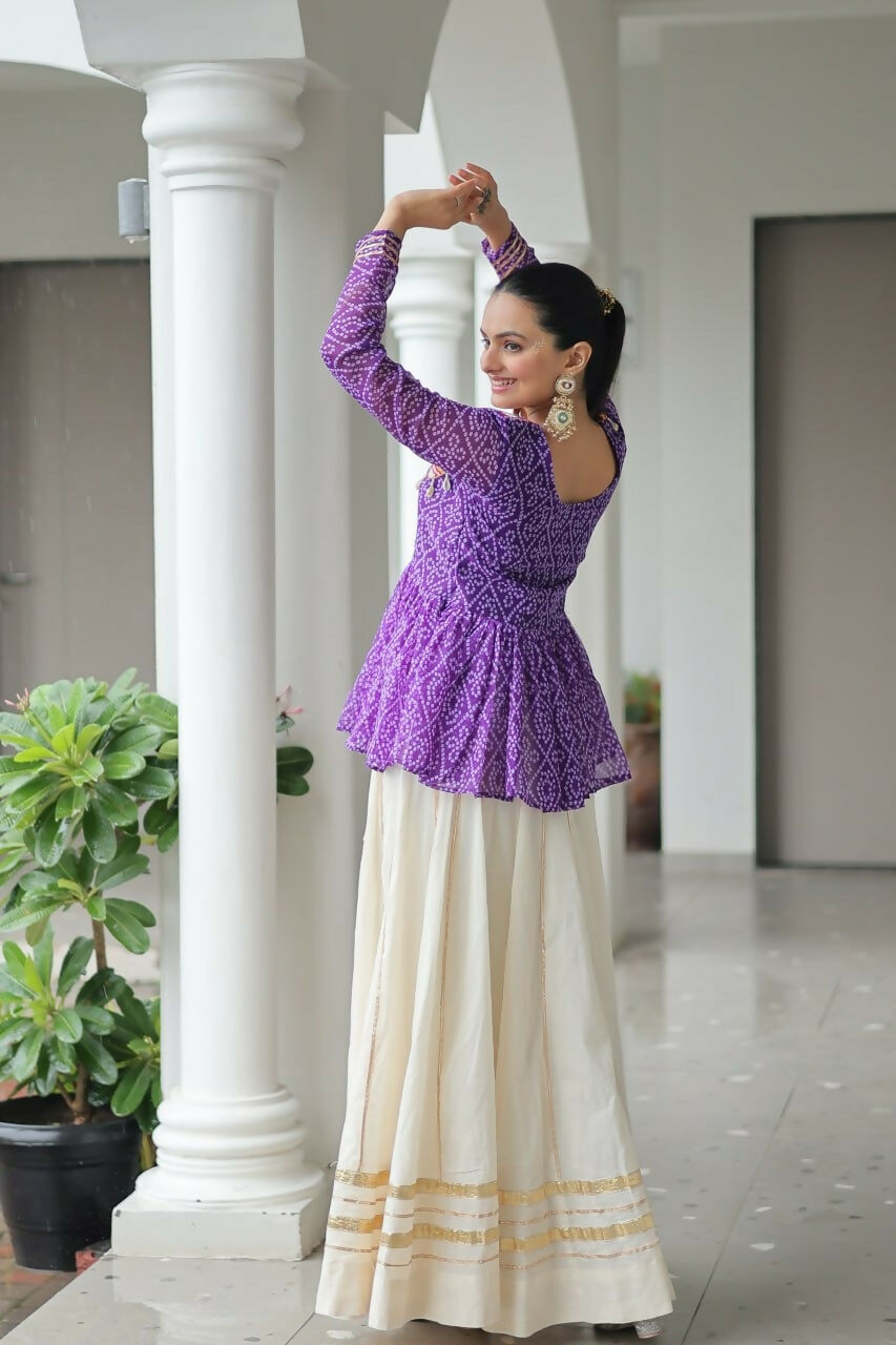 Teeya Creation Purple And White Colour Cotton Printed Navratri Lehenga Choli