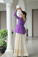 Teeya Creation Purple And White Colour Cotton Printed Navratri Lehenga Choli