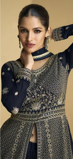 Vastranavya Navy Blue Georgette Embroidered Sequins Work Anarkali Style A Line Suits