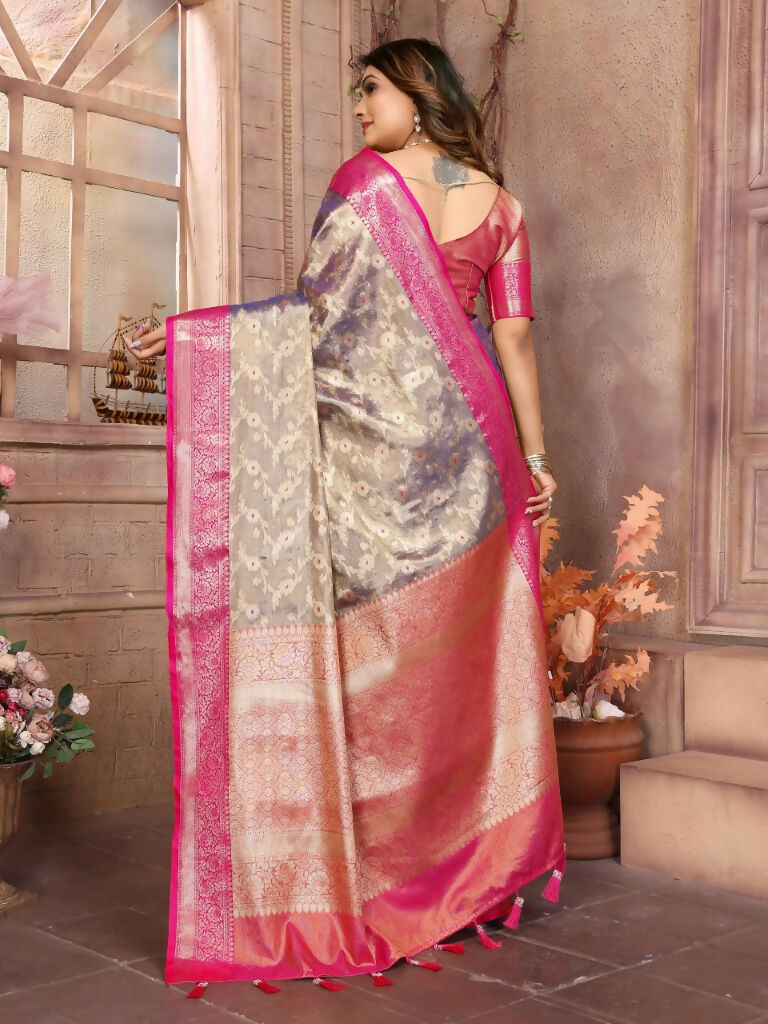Anaita Lavender Tissue Silk With Zari Weaving Saree With Blouse