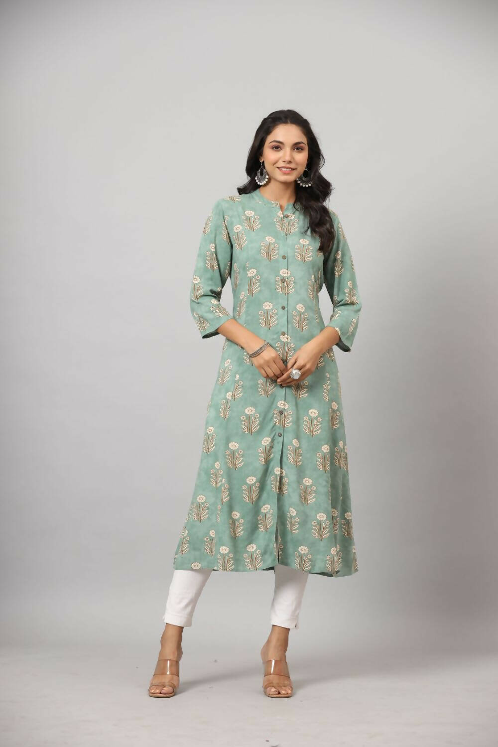 Juniper Women's Green Printed A-Line Kurta - Distacart