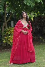 Jyoti Fashion Women's Rani Pink Faux Blooming Sequins Zari Embroidered Anarkali Dress with Dupatta