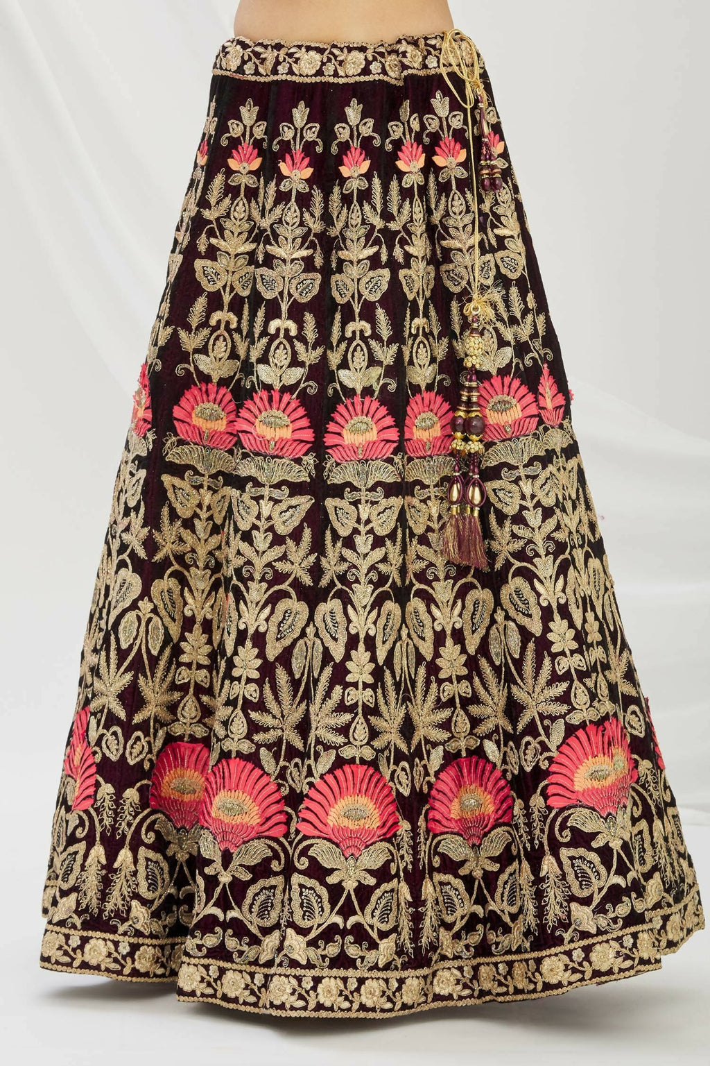 Purple Velvet Semi-Stitched Wedding Bridal Lehenga - Nimaya