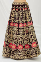 Purple Velvet Semi-Stitched Wedding Bridal Lehenga - Nimaya