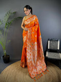 Joban Fashion Meenakari Orange Woven Soft Silk Saree - Distacart