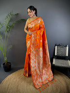 Joban Fashion Meenakari Orange Woven Soft Silk Saree - Distacart