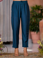 Juniper Women's Teal Thread Work Embroidered Viscose Kurta Pant And Dupatta Set With Buttons Work